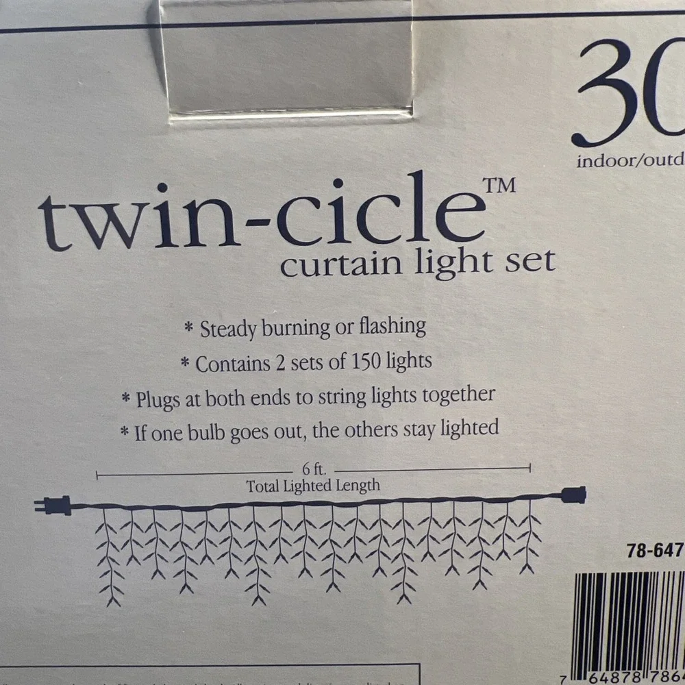 Holiday Time Twin-cicle Curtain Light Indoor Outdoor 300 Count 12 Ft Set Of 2
